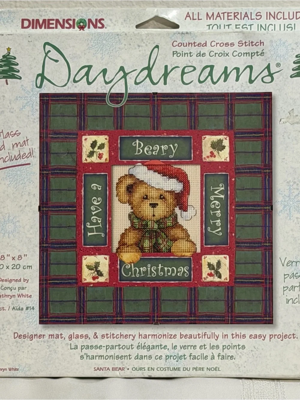 Dimensions Daydreams Counted Cross Stitch Craft Kit 73081 Santa Bear 8x8” NEW